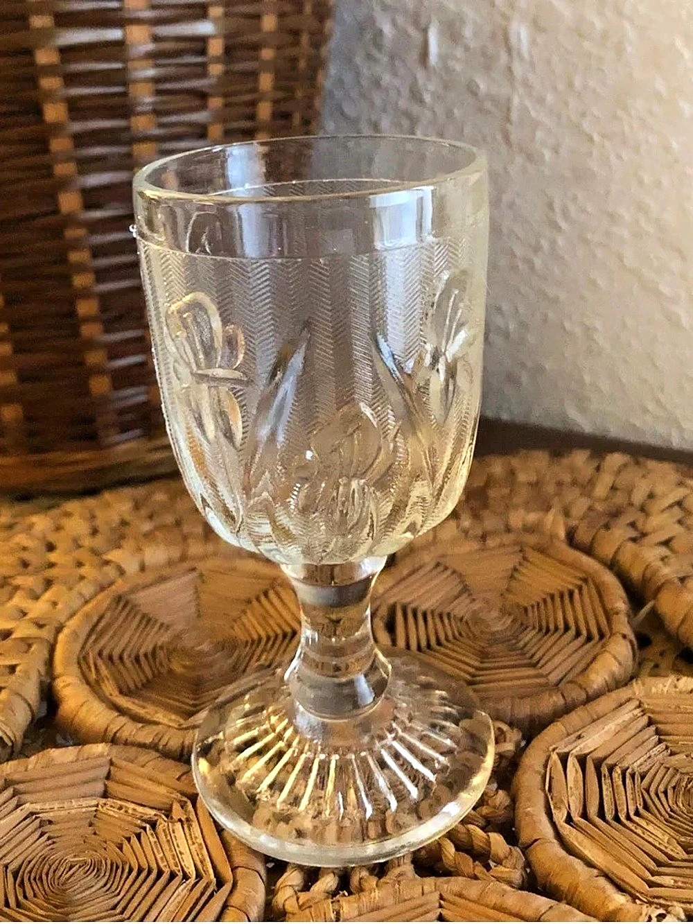 Jeannette Glass Iris and Herringbone Footed Tumbler Clear Glass